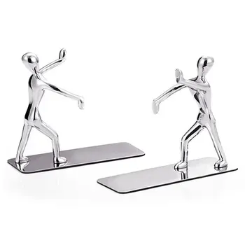 

1 Pair Organizer Kung Fu Table Decoration Office Metal Bookend Home Stationery Shelf Gift Novelty Silver School Supplies