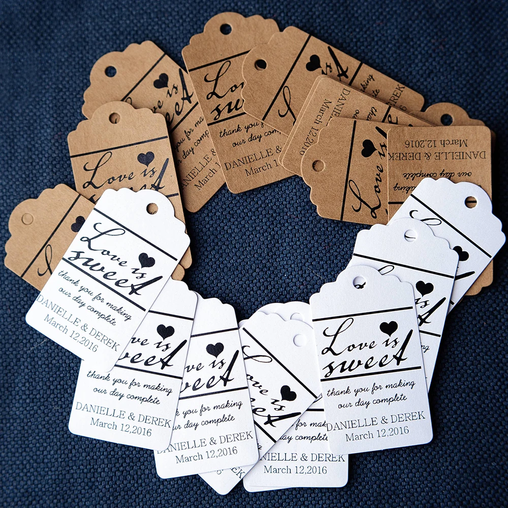 

200pcs 3.5x6.2cm Kraft Paper Label Candy Favor Tags Love Wedding Literature and Art Bridal Shower Favor Customized With Own Logo