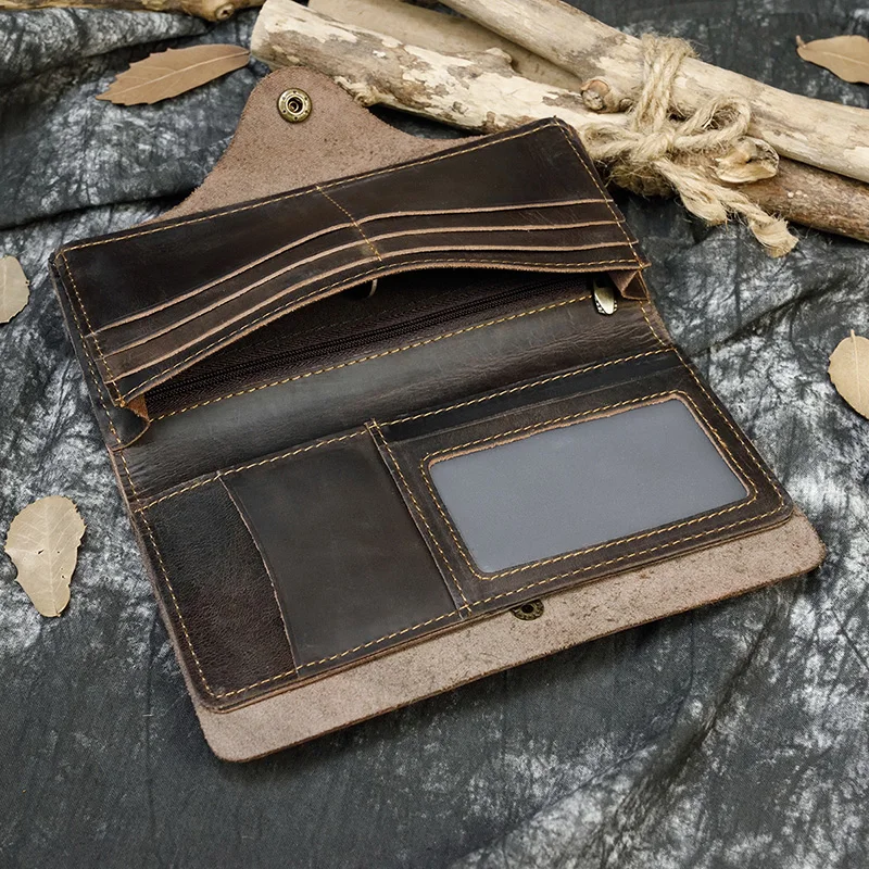 Crazy Horse Leather Men Clutch Vintage Mobile Phone Wallet Card Holder  Clutch ESS228