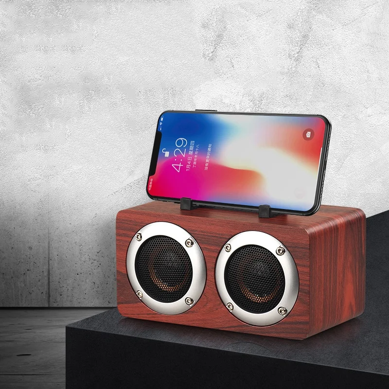 Портативный W5B Bluetooth 4,2 динамик деревянный плеер стерео объемный плеер двойной рог с TF картой AUX аудио Саундбар
