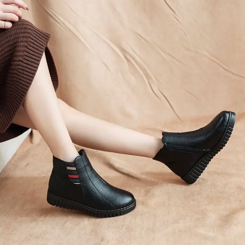 Coolcept Ankle Boots For Women Plush Fur Warm Winter Mom Shoes Women Fashion Zipper Round Toe Cotton Footwear Size 35-39
