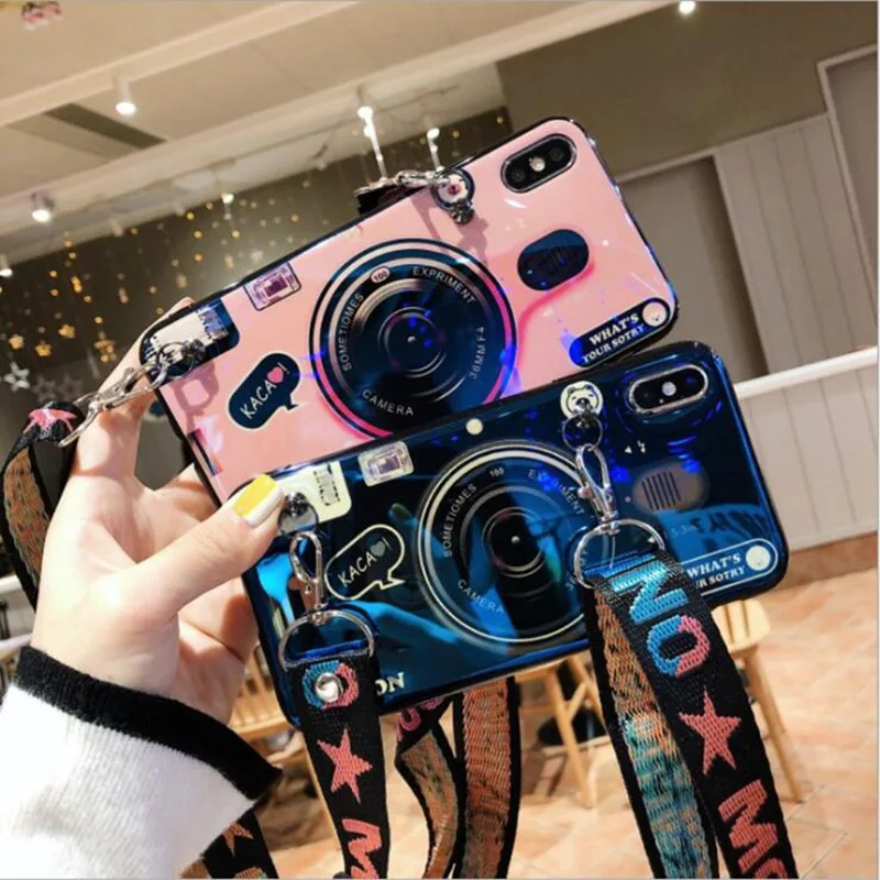 

Applicable for iphone XS MAX Mobile Shell for iphone XR Lanyard Strap Silicone Messenger Retro Camera Case