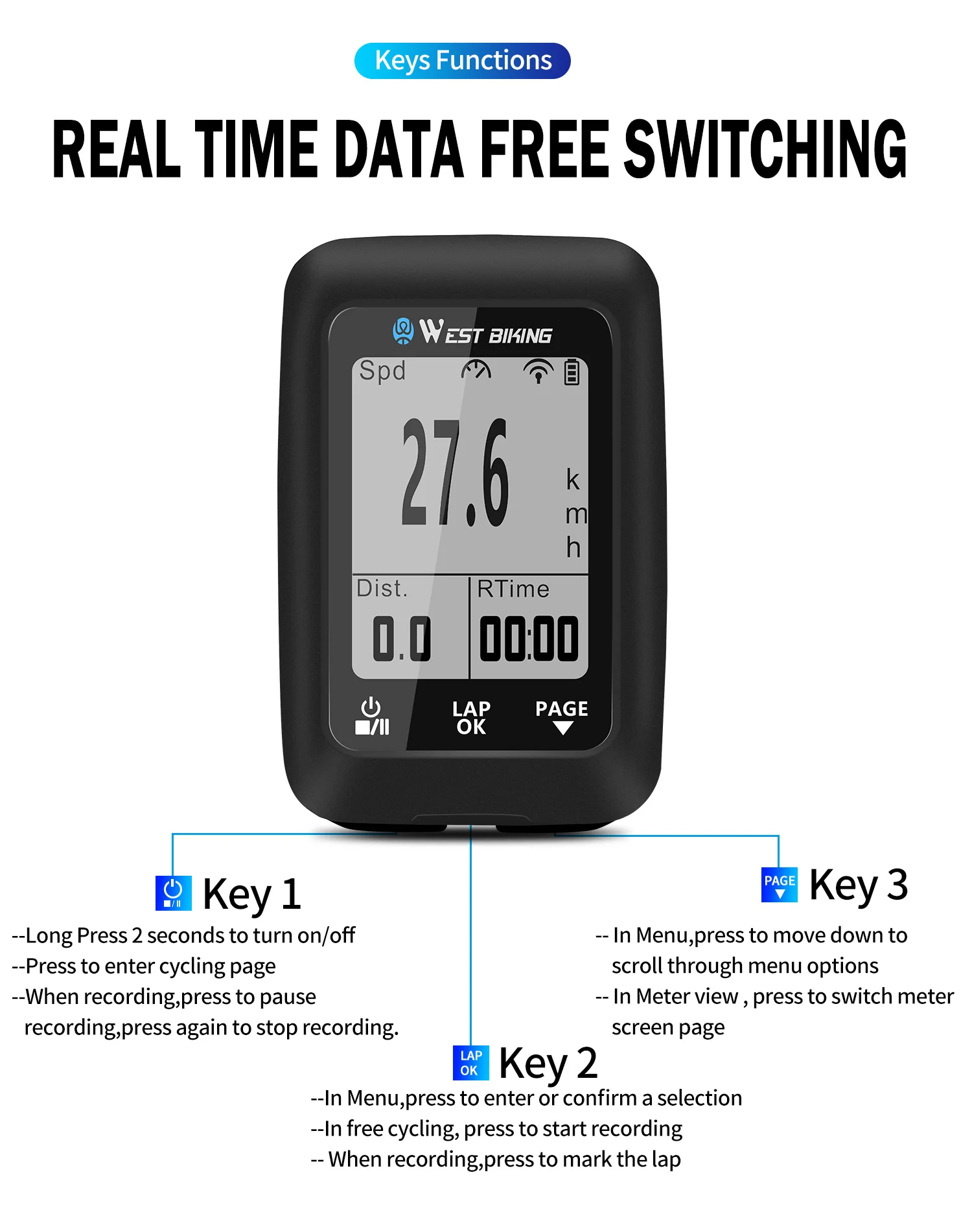 Compteur Vélo Sans Fil West Biking - LCD, Kilométrage, étanche, Neuf