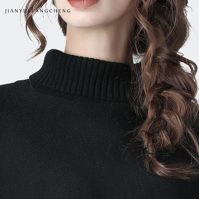Loose-Fitting Women Black Sweater Button Up Collar Bat Wing Sleeve Pullover Warm Thick Knit Winter Top Plus Size Ladies Sweaters