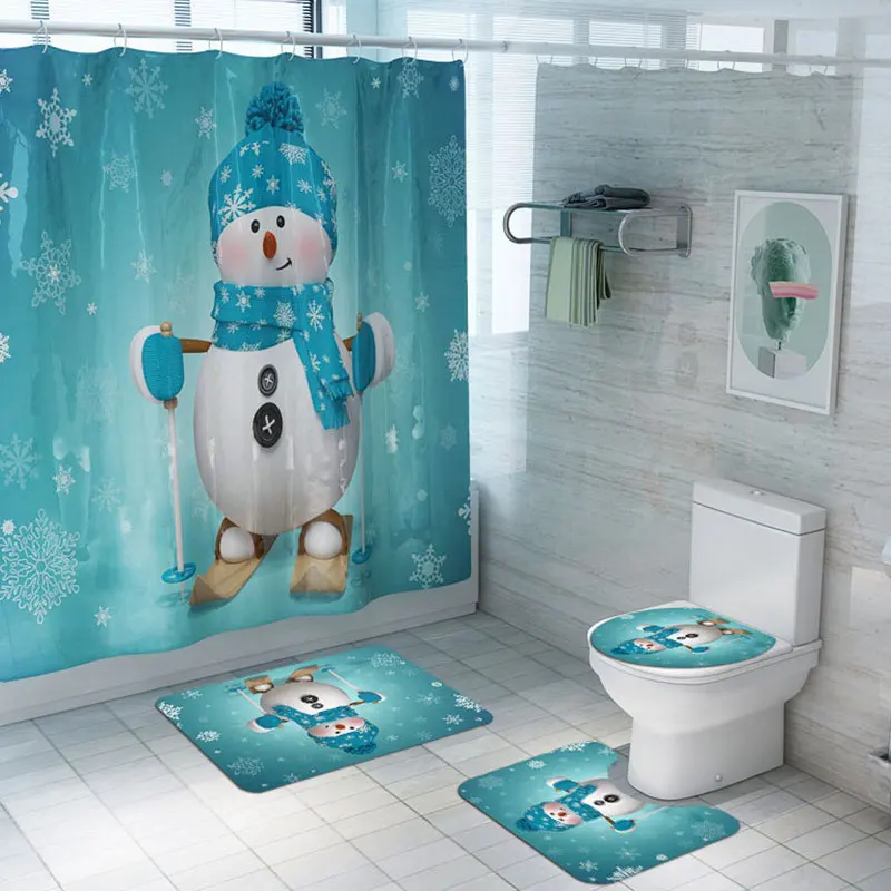 Рождественская занавеска для душа, комбинированный набор для ванной комнаты, Санта Снеговик олень, воздушный шар, рисунок, новогодняя атмосфера, украшение - Цвет: 5