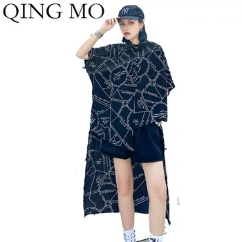 

QING MO Plus Size Women Letter Printed Blouse 2020 Women Summer Irregular Blouse Female Lapel Short Sleeve Blouse ZQY3886