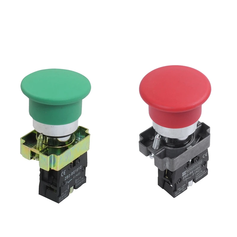 

2Pcs 22mm NC Red Mushroom Momentary Push Button Switch 600V 10A ZB2-BC42 & ZB2-BC31