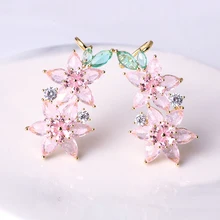  Beautiful Ice Stone Flower Cuff Earrings Luxury Lady's Gold Plating Zircon Crystal Angel Ear Sweep Climber Earrings 