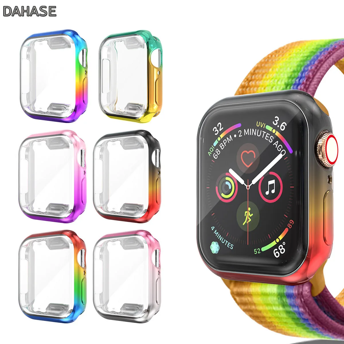 Чехол для Apple Watch Series 5 4 3 2 1 защитная пленка из ТПУ с градиентными цветами iWatch 38/40 мм