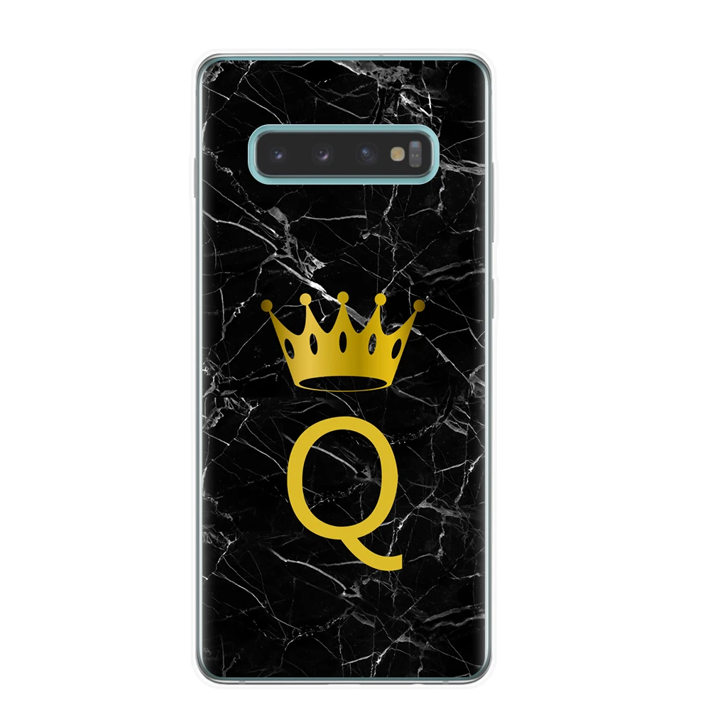 Мягкий силиконовый чехол для samsung S8 S9 S10 Plus S10 Lite 5G S10E пользовательское имя письмо монограмма черный мрамор золото Корона Крышка Coque