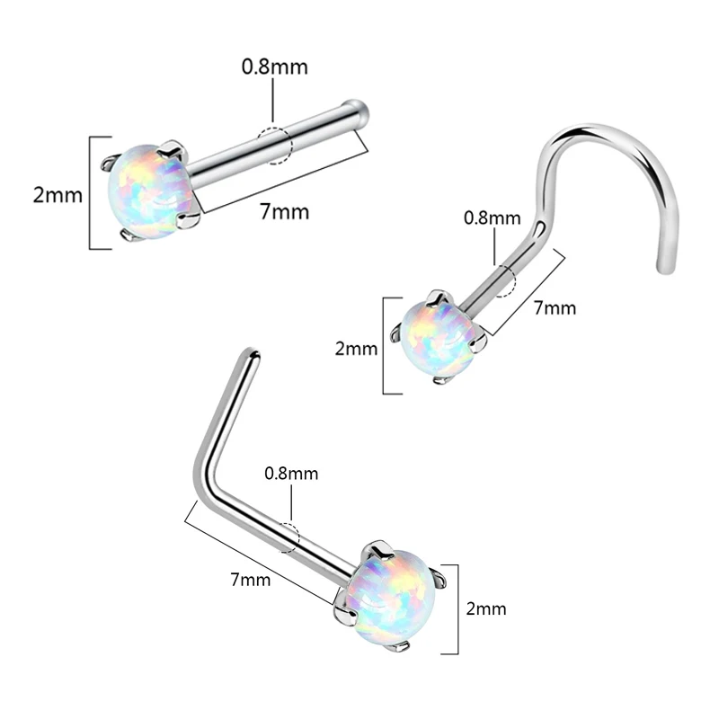 3 шт. в партии пирсинг для носа l-образная закручивание носа пирсинг ушей опал Nostril Srew серьги ювелирные изделия для тела Мода 20 г 0,8*7*2 мм