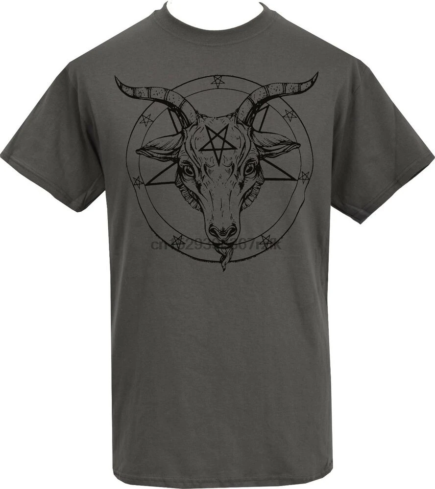 MENS BAPHOMET DARK GREY T-SHIRT PENTAGRAM SATANTIC OCCULT CHURCH OF SATAN S-2XL |