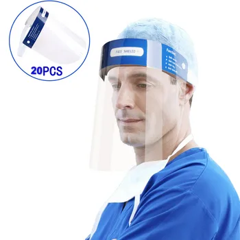 

20pcs Adult Professional Clear Transparent Adjustable Full Face Cover Mask Unisex Face Plastic Anti-fog Protective Caps Mask
