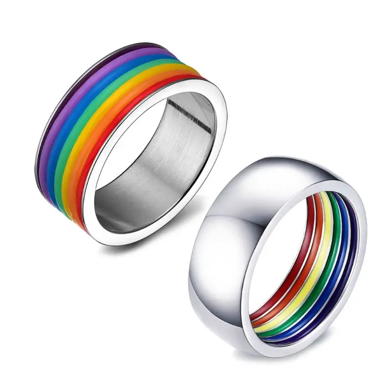 

Titanium Enamel Rainbow Love Pride Ring Lesbian & Gay Wedding Engagement Band