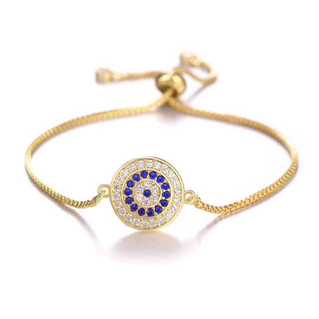 Турецкий синий сглаза браслеты с подвесками для женщин Женская дружба Винтаж рука браслеты «Фатима» ojo turco - Окраска металла: Светло-желтый цвет