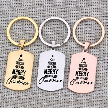 

Merry Christmas Tree Pattern Keychain Engraved Have Yourself Xmas Gift For Family Couple Children Pets Dog Tag Men Women
