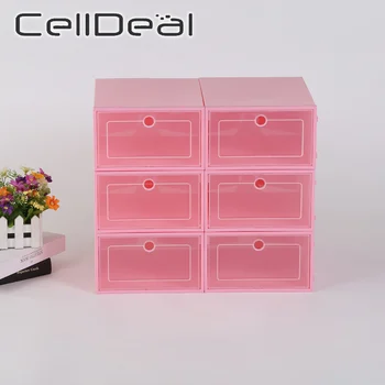 

6pc Shoe Box Storage Transparent Drawer Thickened Boxes Flip Plastic Stackable Box Shoe Organizer Can Be Combination Shoe Rack
