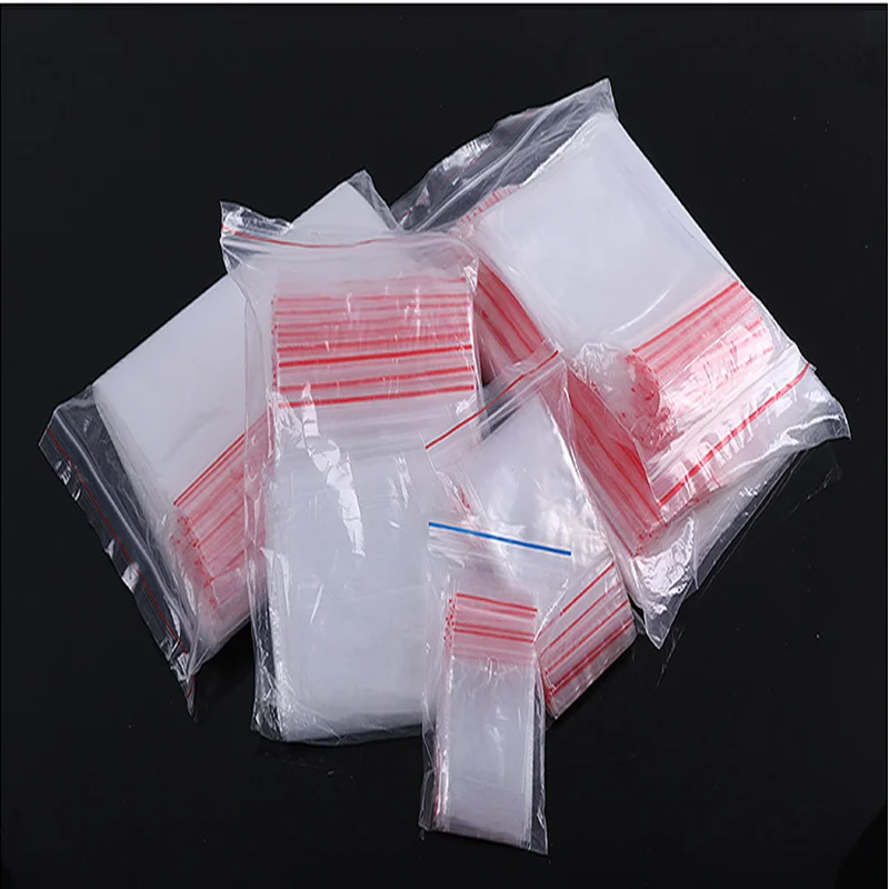 100 pçs de alta qualidade plástico zip lock ziplock sacos limpar pacote de armazenamento de alimentos pequena embalagem de jóias reclosable poli zip saco grosso|Sacos de armazenamento| -