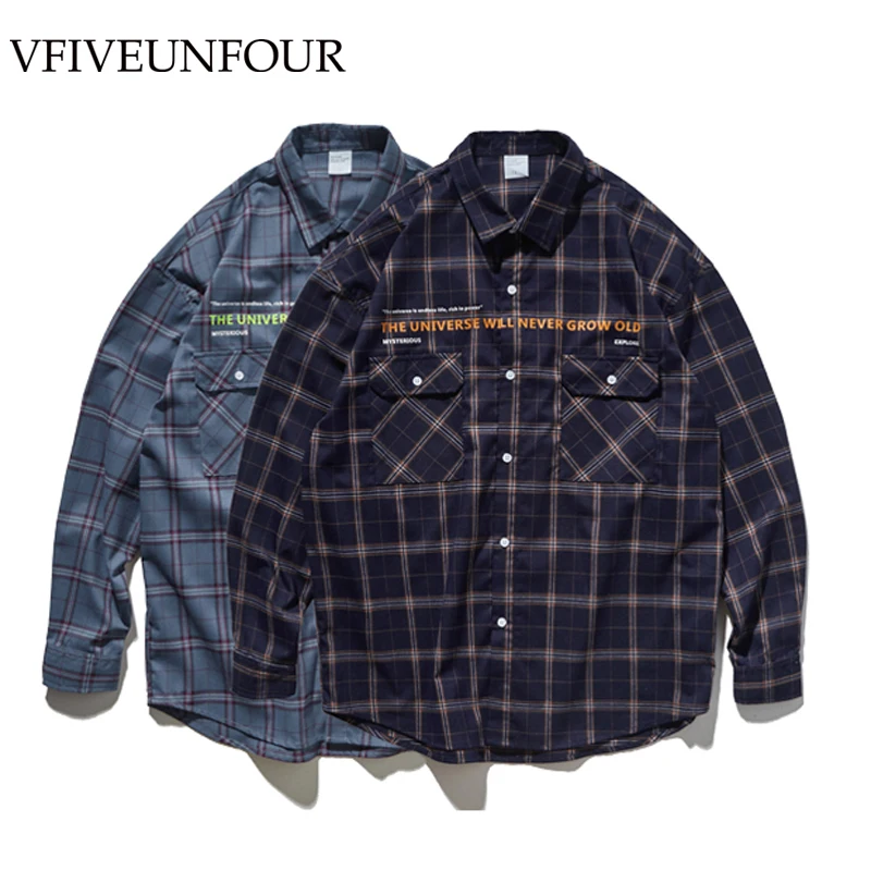 VFIVEUNFOUR/Лидер продаж, осенне-зимние рубашки в клетку с длинными рукавами в стиле хип-хоп, мужская рубашка с длинными рукавами, винтажная Повседневная хипстерская рубашка