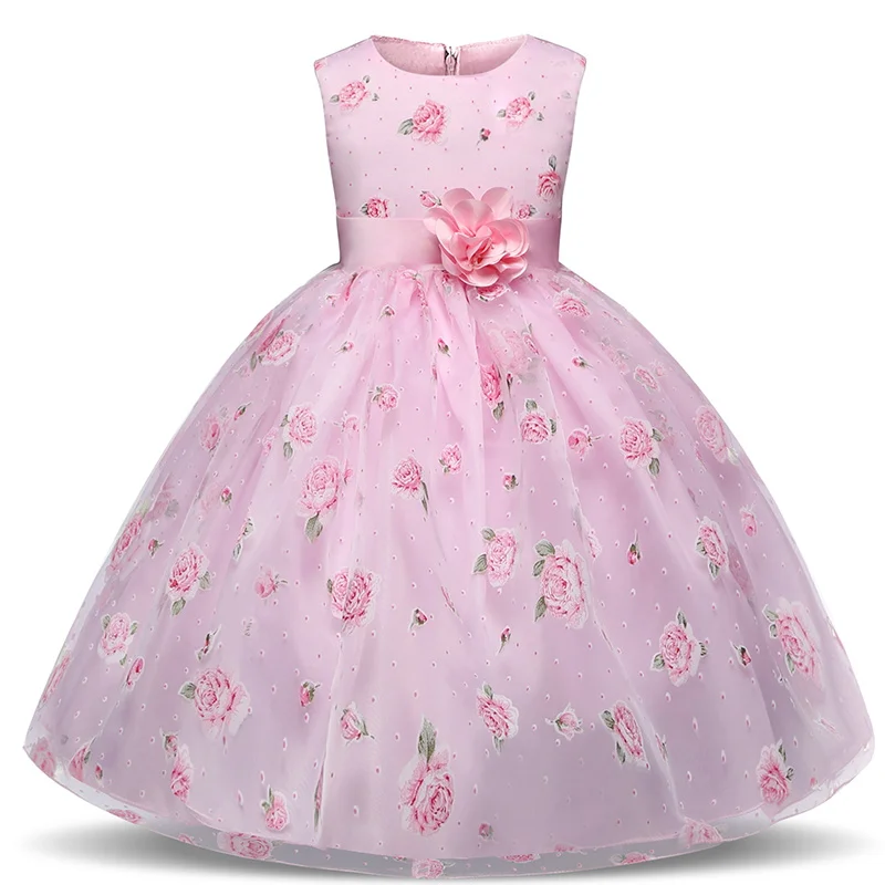 Платье с цветочным узором для девочек, розовые детские платья принцессы для девочек, вечерние платья для маленьких девочек 4, 5, 6, 7, 8, 10 лет, платье для дня рождения - Цвет: Pink