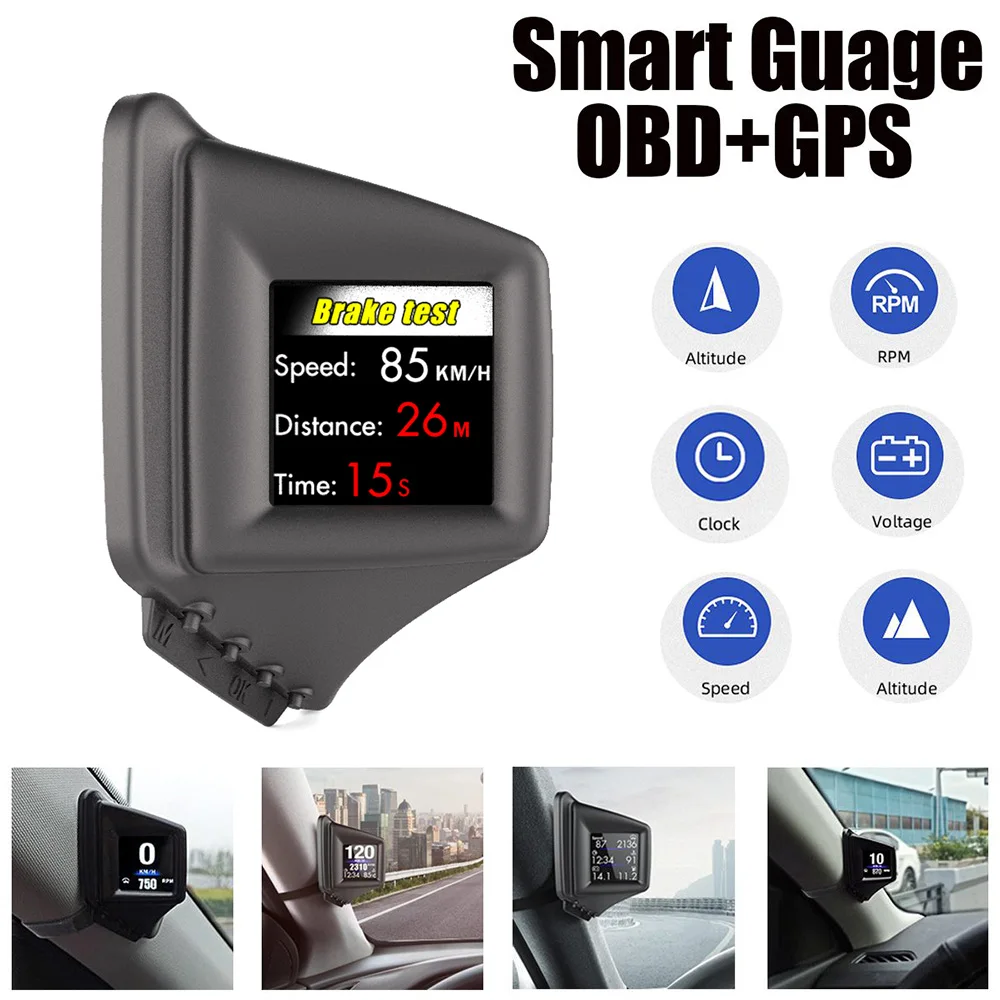 

LAMJAD New HUD GADGET OBD2+GPS HUD On-board Computer A-pillar trim Install RPM Turbo Pressure Oil & Water Temp GPS Speedometer