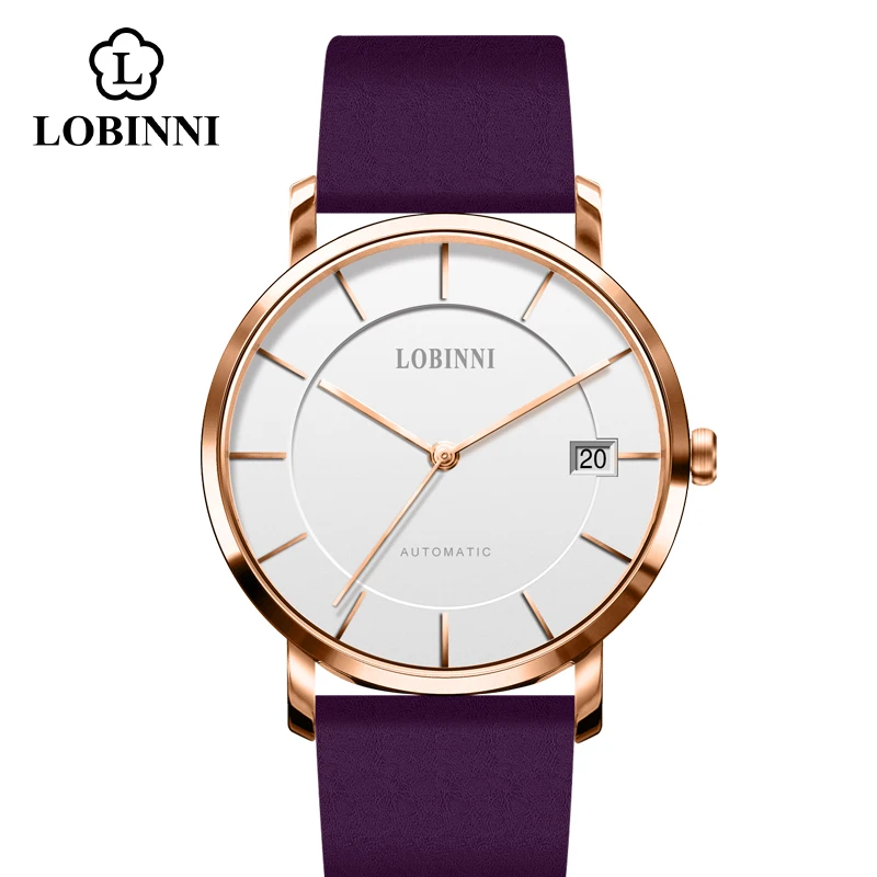 L-Rose-White-Purple LOBINNI пары часы класса люкс Швейцария бренд Самовзводные механические часы для влюбленных часы подарок обувь для мужчин и женщин; Водонепроницаемый - Цвет: L-Rose-White-Purple