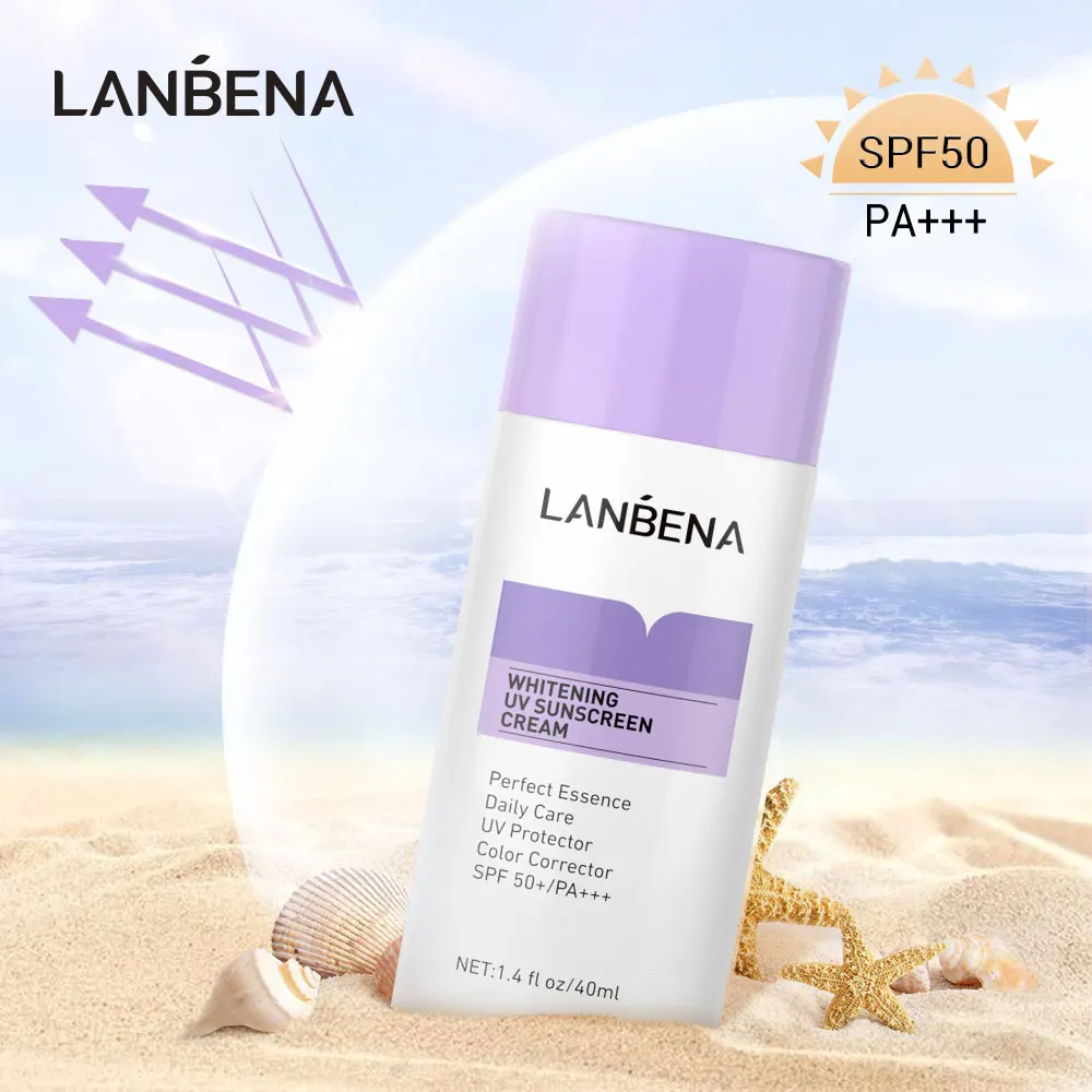 Отбеливающий солнцезащитный крем LANBENA SPF50 + фиолетовый для лица лосьон с
