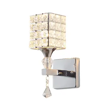 

Square Modern Crystal Wall Light Chrome Finish Bedroom Wall Sconce Lighting Fixture