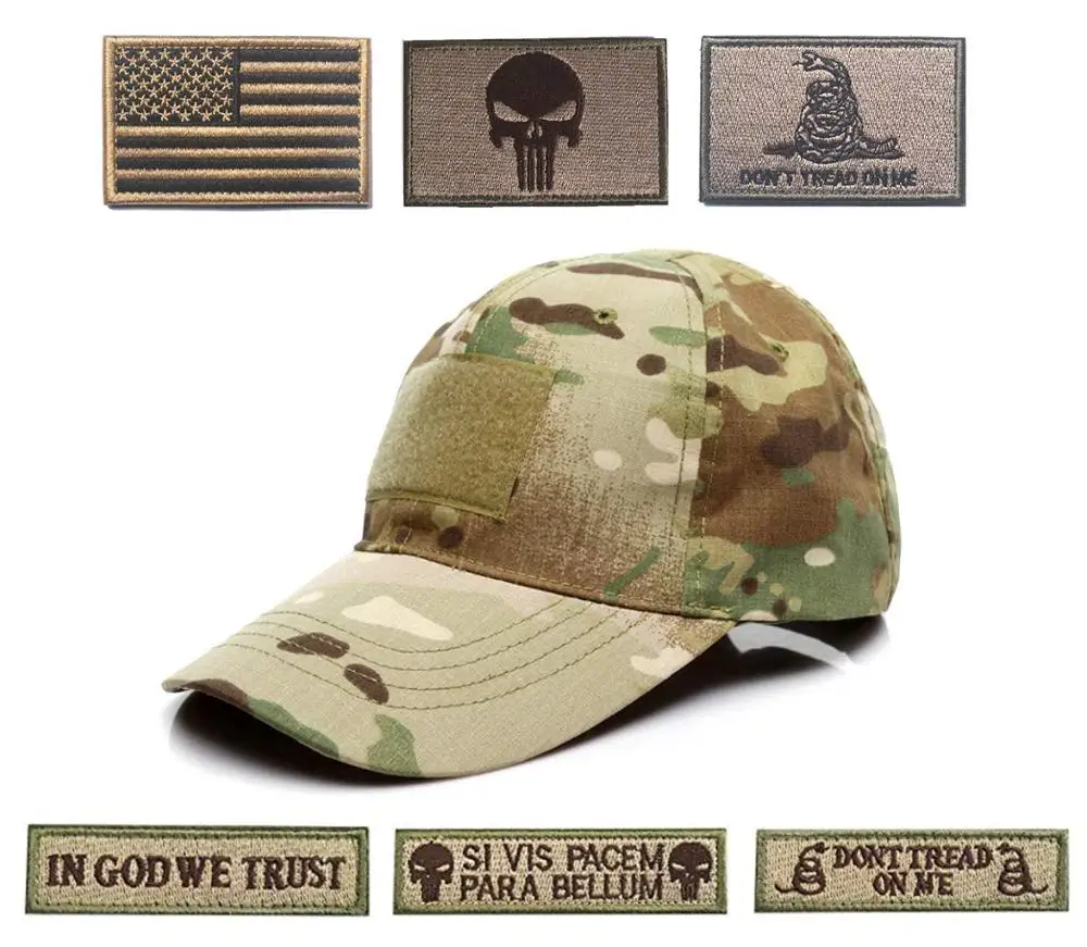 

Tactical Cap Tactical Hat Adjustable Operator Cap Outdoor Baseball Cap with 6 Pcs US Flag Punisher Tactical Badges Patches