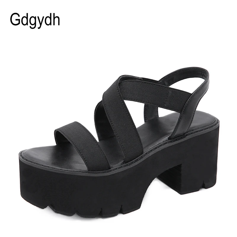 Gdgydh 2022 Summer Women Gladiator Sandals Thick Platform High Heels Comfortable Female Shoes Elastic Band Black Shoes Drop Ship