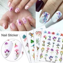 1pc primavera água prego decalque e adesivo flor folha árvore verde simples verão diy slider para manicure arte do prego marca dwaterágua