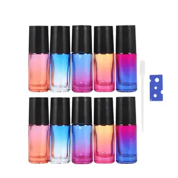 

10PCS 5ML Roll-On Refillable Bottles Kit With 1PC Bottle Opener 1PC Straw Glass Balls Gradient Roller Bottles Kit