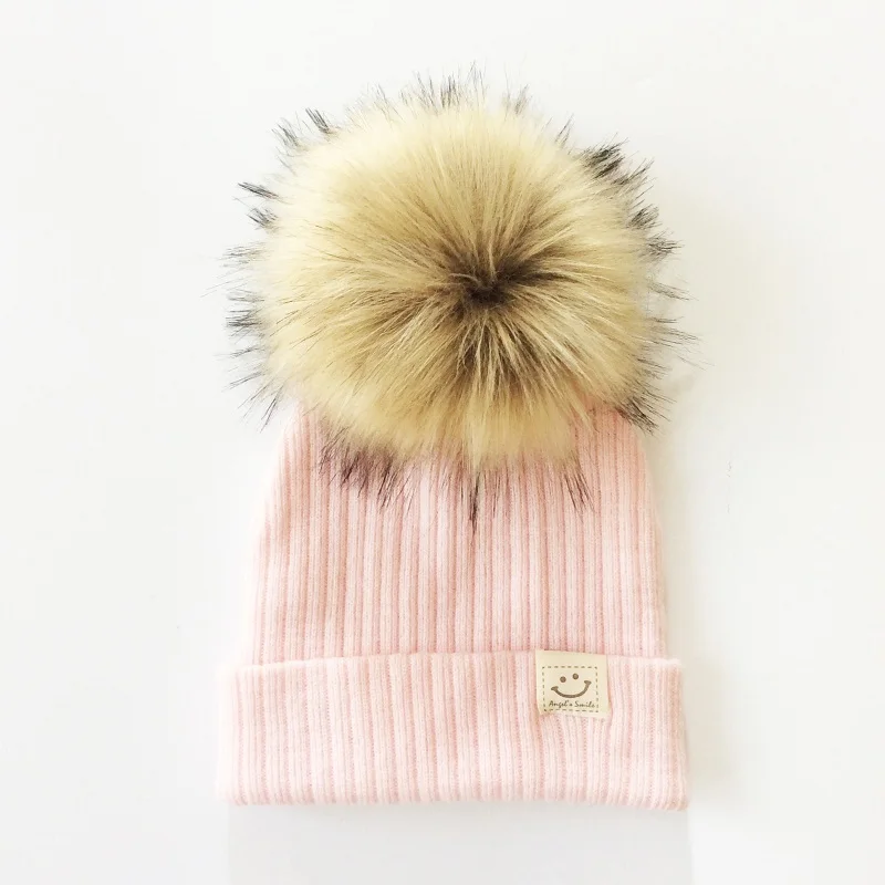 Winter Baby Boy Girl Artificial Pompom Knitted Hat Toddler Kids Caps With Pompon Newborn Photography Props knit hat baby hat