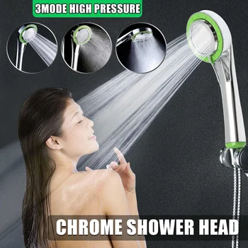 

Multifunction Shower Head Water Saving Round ABS Chrome Booster Bath Shower High Pressure Handheld Hand Shower 3 Spay Modes