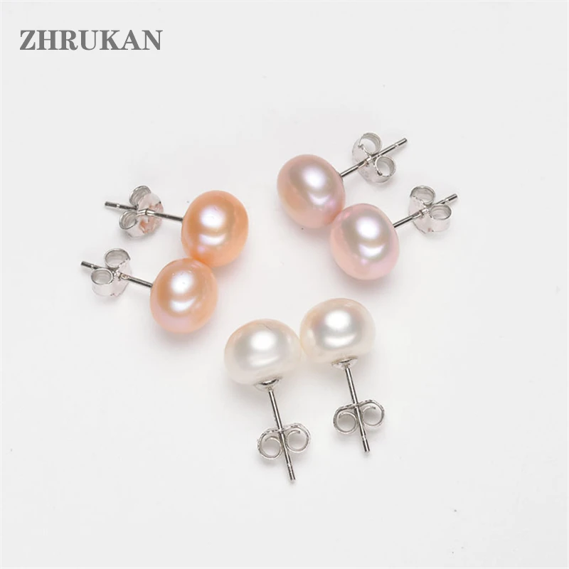 Silver Pearl Stud Earrings 8-9mm AAAA Natural Freshwater Pearls 925 Sterling Silver Pearl Earrings For Women Jewelry Gift