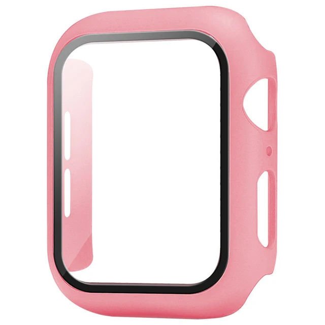 Glass+Case For Apple Watch Serie 7 6 5 4 3 2 1 SE 45mm 41mm iWatch Case 44mm 40mm 38mm 42mm Bumper Screen Protector+Cover Watch Pink
