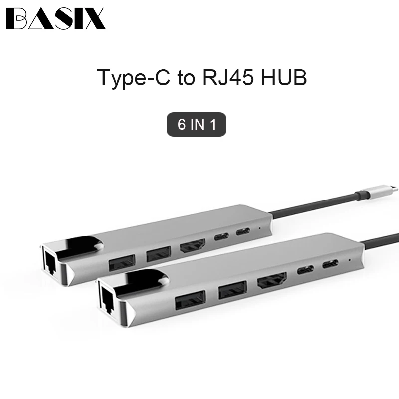 Концентратор Basix USB Type C Hdmi 4K концентратор в гигабитный Ethernet Rj45 Lan адаптер для Mac book