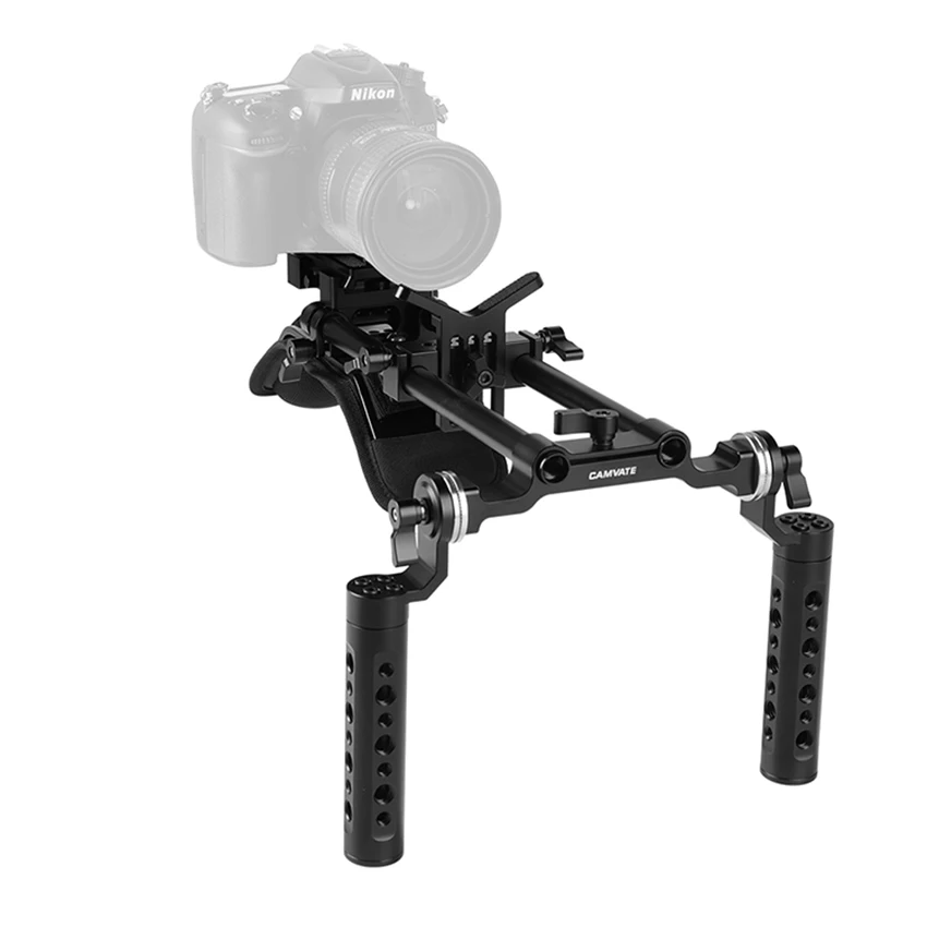  CAMVATE Shoulder Mount 15mm Railblocks Rig With Manfrotto QR Plate & Lens Support For DSLR Camera /