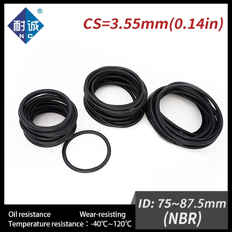 

5 PCS / Lot Nitrile Rubber Black NBR CS 3.55mm ID 75/77.5/80/82.5/85/87.5*3.55mm O Ring Gasket Oil resistant waterproof