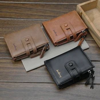 

Baellerry Men's Wallet Leather Double Zipper Card Holder Brand Men's Short Bag Change Bag Retro