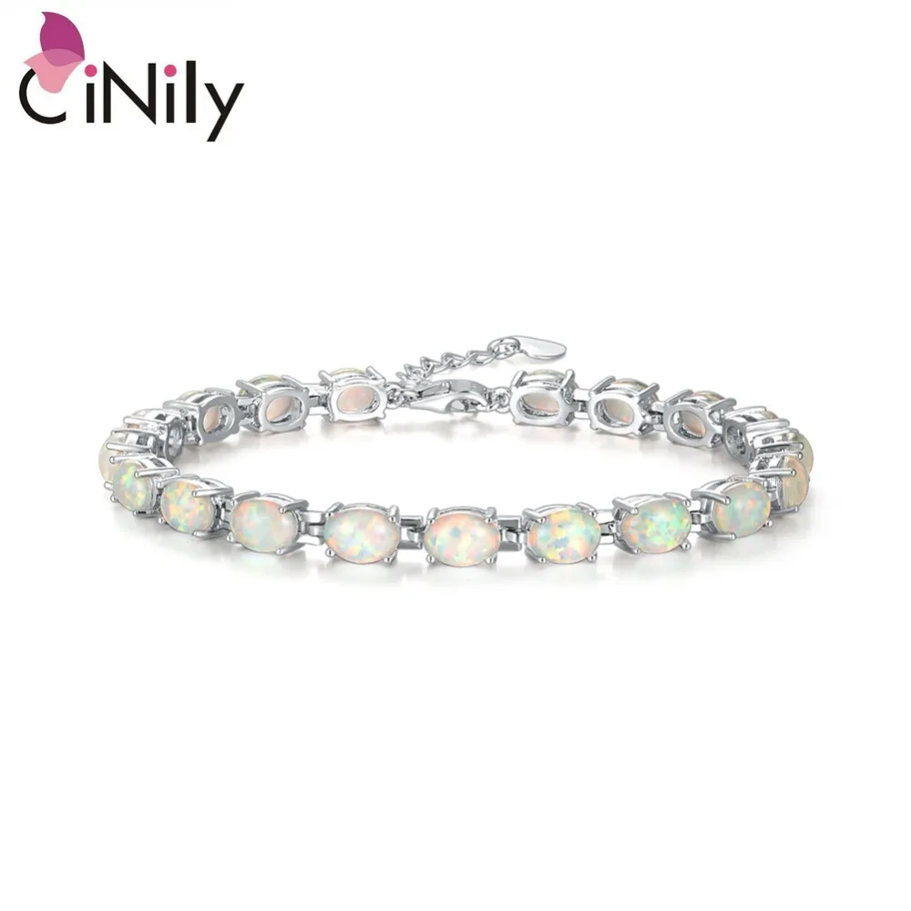 Skup CiNily niebieski i biały ognisty opal kamień łańcuch bransoletki posrebrzane owalne Fine Link bransoletka Bohemia BOHO biżuteria letnia kobieta dziewczyna