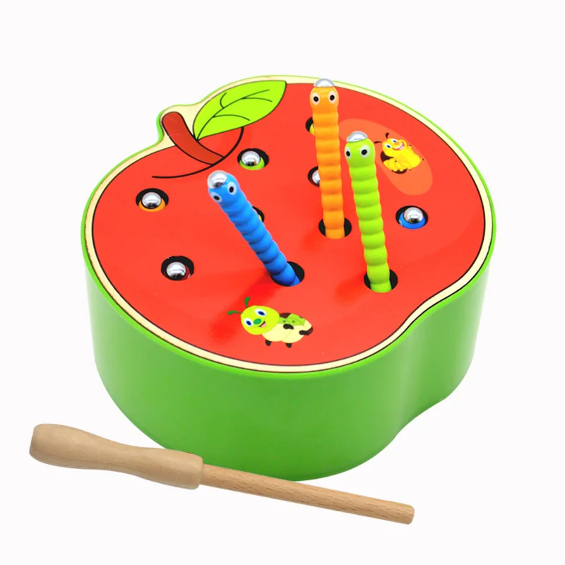 Apple Детские деревянные игрушки, Ловля Червей, игра-головоломка, Развивающие детские игрушки, магнитная игра с памятью, игрушки для детей - Цвет: Apple