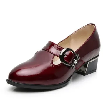 

2019 Autumn Cowhide Patent Leather Shoes Women High Heel Shoes Fashion Casual Shoes Large Size Comfort Soft Bottom Women Shoes
