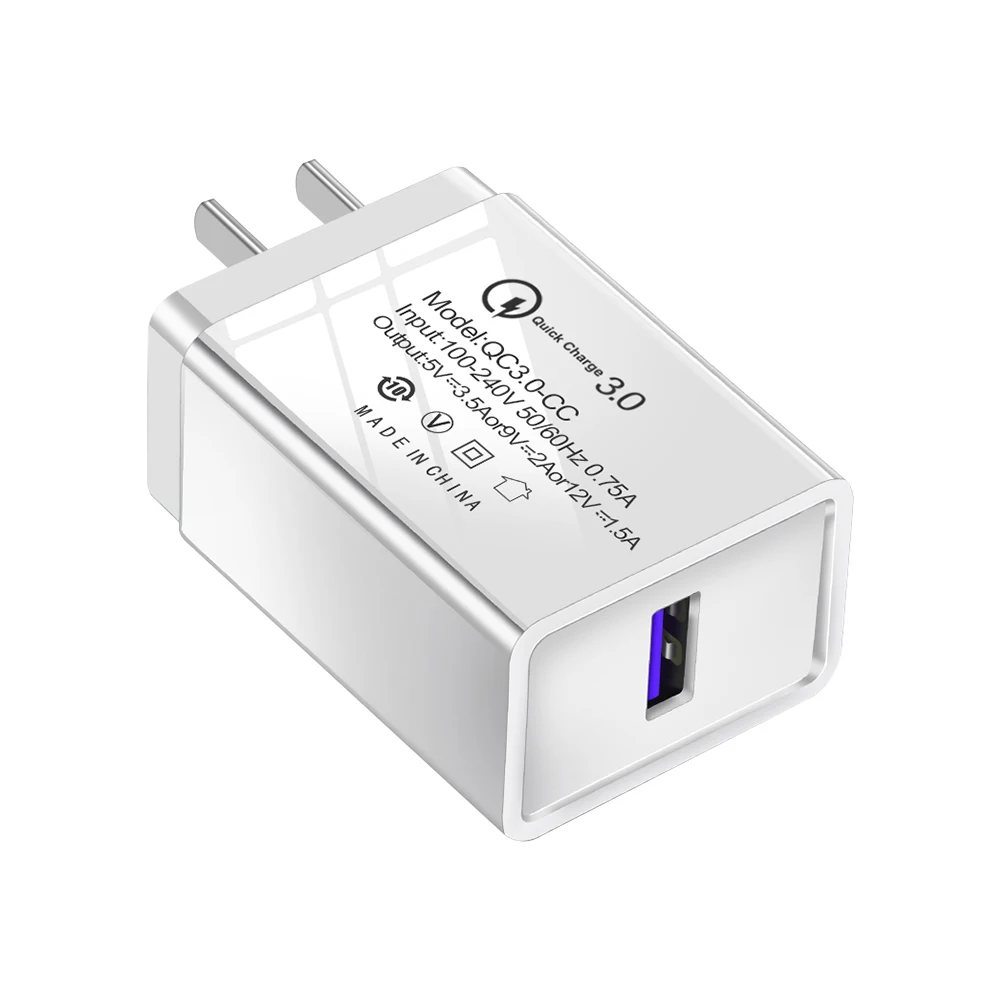 US plug charger Одно зарядное устройство usb quick charge 3,0 5 V/3.5A 9 V/2A 12 V/1.5A зарядное устройство для телефона+ кабель для зарядки данных для телефонов iphone type c Micro USB - Тип штекера: US plug charger