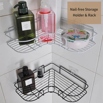 

New Nail-free Storage Holder & Rack Wall Built-up Corner Shelf Seasoning Storage Rack Corner Storage Rack Bathroom Shelf