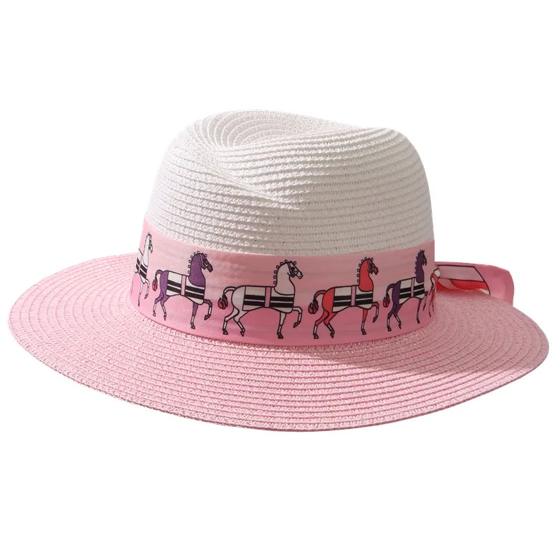 

Pink Patchwork Retro sun hat new seaside flat brim wide-brimmed hat women summer sunshade beach hat sunscreen holiday sun hat