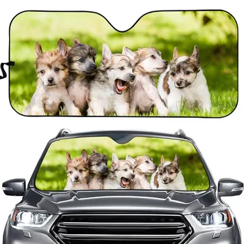 

INSTANTARTS Lovely Dog Teddy/Corgi Pattern Universal Car Windshield Sun Shade Easy Clean Car Windshield Sun Shade Gloss Sunshade