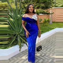 

Charming Mermaid Royal Blue Aso Ebi Prom Dresses For Party Cap Sleeves Lace Alliques Tulle Sheer Beaded Evening Gowns