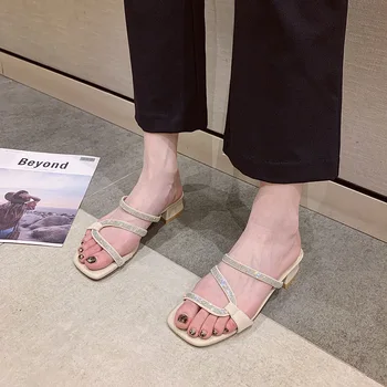 

Women Summer Outdoor Sandal High Square Heel toe Ladies Brand Women Slipper Elegant Women Slides Shoes