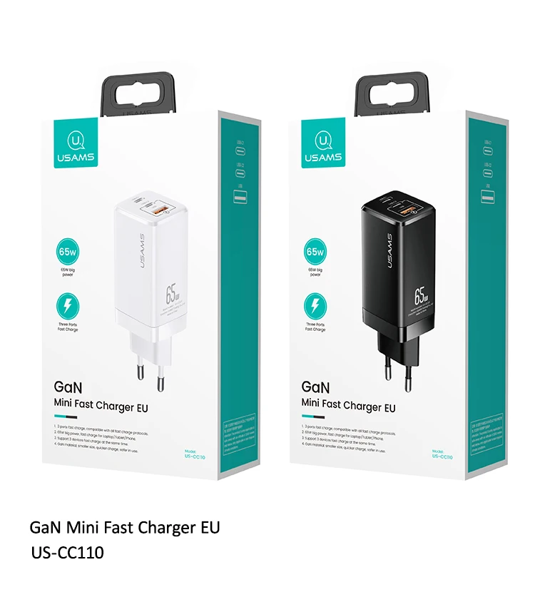 USAMS 65W GaN Mini Fast Wall Charger with 3 Ports For Laptop Mobile Phone Tablet US-CC110 43 H522c512c3cbe4c85b9af095d978fbb5c6